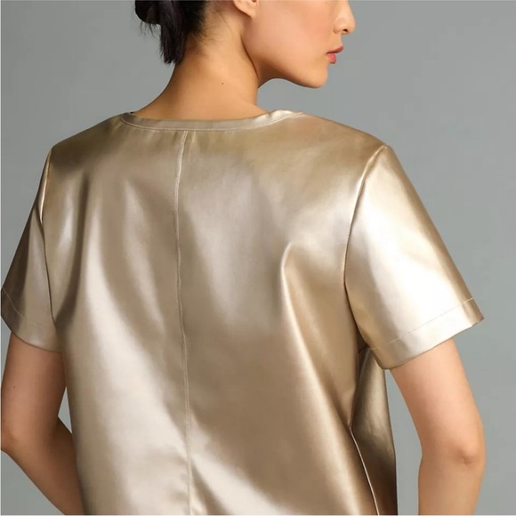 Anthropologie Porridge Clothing XXS Gold Shirt Short Sleeve NWT $88 New - Picture 2 of 16